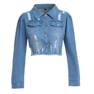 แจ็คเก็ตยีนส์ครอปสำหรับผู้หญิง ระบายอากาศได้ดี อุ่นสบาย ทันสมัย ดีไซน์เฉพาะตัว ติดกระดุม  ตามเทรนด์แฟชั่น - Product Image 1