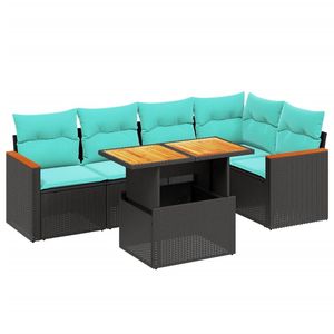 Set di divani da giardino in polyrattan nero da 6 pezzi con cuscini, mobili da esterno - Product Image 2