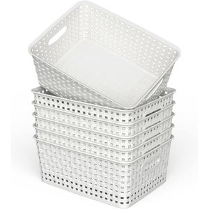 Set di 6 Cestini Portaoggetti in Plastica Intrecciata Bianca 25,7 cm x 19,2 cm x 10,4 cm Contenitori Organizzatori Intrecciati - Product Image 2