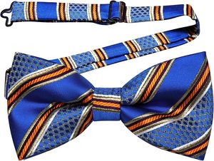Nœud Papillon Pré-Noué en Soie Rayé Bleu avec Accents Bleus et Argentés, Accessoire de Tenue Formelle, Design à Motifs Durable - Product Image 4