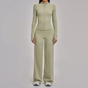 Ensemble de yoga pour femme FONILBEST – Haut dos nageur à col carré et pantalon long taille mi-haute de couleur unie, respirant en Spandex/Nylon - Product Image 4