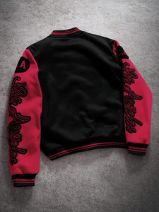 Chaqueta Varsity Letterman para Hombre, Negra y Roja, con Cierre de Broches, Bordada, Estilo Urbano, Chaqueta Bomber - Product Image 5