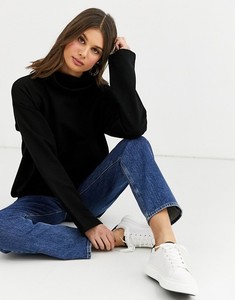 Pull à col roulé noir pour femme, manches longues, tricoté en coton, décontracté, pour l'automne - Product Image 1