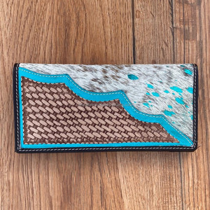 เคสโทรศัพท์หนังคลัทช์มือสไตล์ตะวันตกแกะสลักมือมีสไตล์กระเป๋าสตางค์หนังวัวขนสัตว์สีเทอร์ควอยซ์สำหรับการใช้งานที่หลากหลาย - Product Image 2