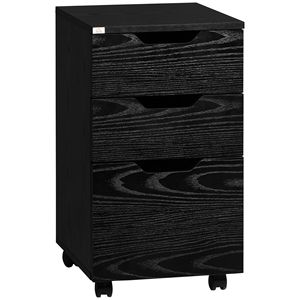 Armoire de rangement métallique à 3 tiroirs sur roulettes, finition grain de bois noir, assemblée - Product Image 1