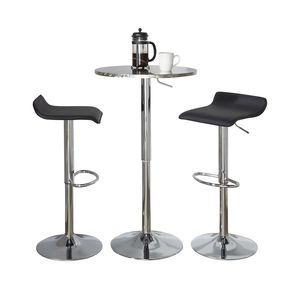 Set Bar Contemporaneo 3 Pezzi in Cromo Argento con Sgabelli Bistro Regolabili in PVC Nero e Poggiapiedi Ovale - Arredamento Bar Moderno e Contemporaneo - Product Image 2