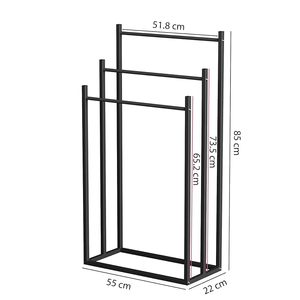 Porte-serviettes autoportant 3 barres en acier noir, design minimaliste, support de serviettes de bain mobile pour salle de bain - Product Image 2