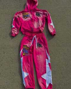 Conjuntos de Sudadera con Cremallera y Pantalones con Pedrería para Hombre y Mujer, Traje Deportivo de Dos Piezas con Efecto Desgastado y Bordado para Invierno - Product Image 4