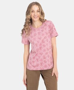 Camiseta de manga corta de corte relajado con estampado de tela de algodón súper peinado para mujer - Product Image 2