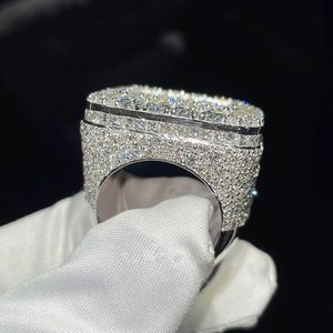 Anillo de Diamantes Moissanite Iced Out, Anillo de Sello Cuadrado de Lujo para Hombre, Estilo Hip Hop, con Piedra VVS, Anillo de Moda Brillante, Regalo Premium Personalizado - Product Image 4