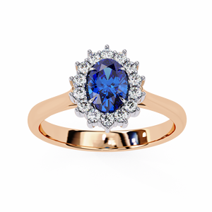 Anillo Ovalado de Moissanita Azul con Halo, Oro Blanco, Piedra Creada en Laboratorio, Joyería Nupcial, Regalo - Product Image 6