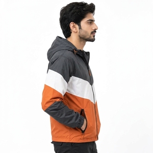 Veste coupe-vent à capuche pour homme, bleu, noir, gris, couleur contrastée, fermeture éclair, style sportif, veste coupe-vent d'automne, qualité supérieure - Product Image 4