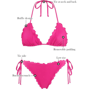 Summer New Arrival Frilled Women Bikini Sets Bright Geometric Printed Two Piece Swimwear Padded Triangle Bathing Suit - Product Image 3
