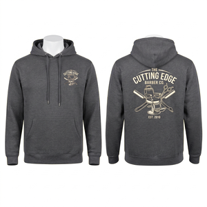 Sudadera con Capucha para Barbería, Gris Jaspeado, 320 GSM, Algodón y Poliéster, con Logotipo Personalizado Impreso - Product Image 1