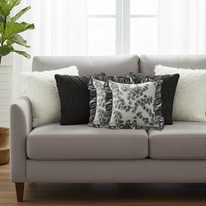 Juego de 6 Fundas de Almohada Decorativas SOGA, Blancas y Grises, con Textura Floral, Volantes y Diseño de Diamantes, para Sofás de Sala de Estar - Product Image 3