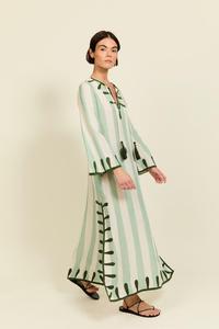 <b>Boho</b> V-Neck Maxi <b>Dress</b> With Striped Pattern Lantern Sleeve Loose Fit Hand Embroidery Tassel <b>Summer</b> Casual <b>Dress</b> - Product Image 2