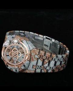 Reloj Analógico de Lujo para Hombre, Dos Tonos, con Diamantes Moissanite, Completamente Adornado, Oro Rosa y Plata, Estilo Camuflaje, Hip Hop, Movimiento de Cuarzo, Acero Inoxidable - Product Image 2