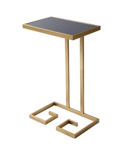 Modern Brass <b>Side</b> <b>Table</b> With Geometric Base <b>Rectangle</b> Metal Living Room Furniture Decor Indoor Accent Piece - Product Image 2