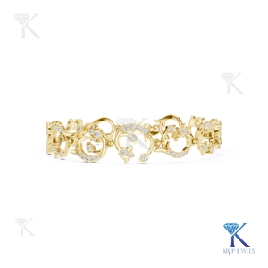 Luxury Lab Grown Diamond Filled Round Brilliant Cut Ornate Scroll Bracelet 14K <b>Solid</b> <b>Gold</b> Fine Unisex Vintage Jewelry Gift Party - Product Image 1