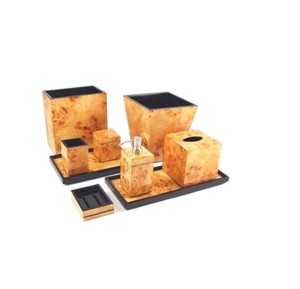 Ensemble de salle de bain élégant en laque, effet bois de ronce brillant, kit d'organisation exquis en résine pour salle de bain de luxe - Product Image 1