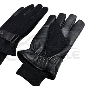 Gants d'hiver en cuir de mouton noir doublés polaire coupe-vent avec revers tricoté, nouvelle conception, compatibles écran tactile, à doigts entiers - Product Image 3