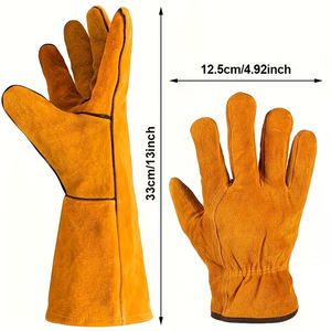 Guantes de trabajo de cuero de piel de ciervo de alta calidad, color amarillo, guantes de seguridad de dedo completo con puño largo para hombre. - Product Image 4