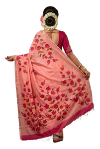 Sari rose à imprimé floral, tissu en soie pure Bishnupuri, pour femmes, Inde, Pakistan, Bangladesh, sari traditionnel - Product Image 2