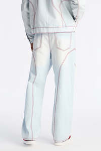 Jeans de Mezclilla para Hombre, Corte Recto, Color Azul Claro, con Costuras Rojas, Ajuste Holgado, Estilo Casual de Primavera, Cintura Media, Tela de Algodón - Product Image 4