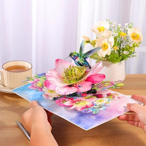 Best Seller Hummingbird Hellebore Flower 3D Pop Card Striped <b>Pattern</b> <b>Paper</b> Cutting Custom Design Handmade Hanoi Handicraft - Product Image 4