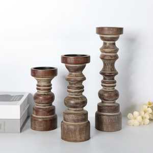 Portavelas artesanales de madera maciza de acacia y mango, estilo rústico, para decoración del hogar y de la mesa. - Product Image 6