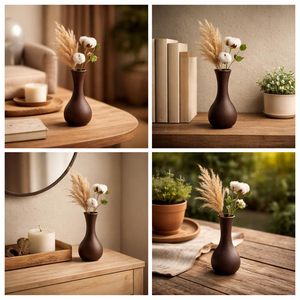 Petit vase à fleurs en aluminium brun mat, accent décoratif moderne en métal pour salon, chambre, étagère et décoration extérieure - Product Image 6