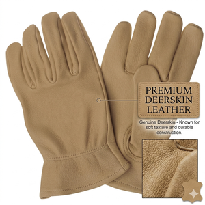 Leather Breathable Flexible Work <b>Gloves</b> Smooth Tan Durable Anti-Slip Elastic Wristlet Moisture-Wicking General Purpose Safety - Product Image 4