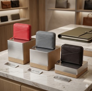 Wriza Top Grain Litchi Pattern Cowhide Leather Double Sided Card <b>Holder</b> Zipper Coin Purse Compact Credit Card Case for Women Men - Product Image 3