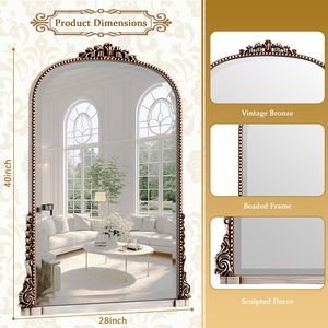 Specchio da parete decorativo vintage arcuato 40"x28" in argento anticato - Product Image 5