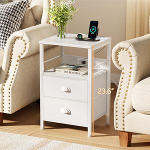 Mesita de Noche Moderna con Estación de Carga, Cajones de Tela y Puertos USB - Product Image 3