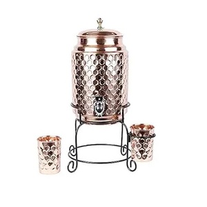 Distributeur d'eau en cuivre pur martelé avec support en laiton et robinet, récipient Matka étanche pour boissons - Product Image 4