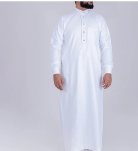 Qamis bleu marine pour homme, à manches longues et col montant, tenue de prière modeste en coton, longueur ras du sol, toutes saisons, style Moyen-Orient - Product Image 5