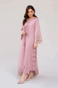 Salwar Kameez rose brodé en coton pour femme, coupe ample, longueur genou, tenue ethnique traditionnelle Inde Pakistan, décontracté ou soirée - Product Image 3