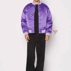 Custom Chicago Satin <b>Varsity</b> <b>Bomber</b> <b>Jacket</b> with Canvas Fabric 100% Satin Shell Waterproof & Windproof Winter <b>Jacket</b> for <b>Men</b> - Product Image 5