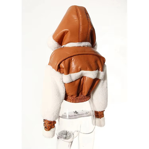 Faux <b>fur</b> <b>lined</b> crop bomber <b>jacket</b> short coat with hoodie 2026 - Product Image 2