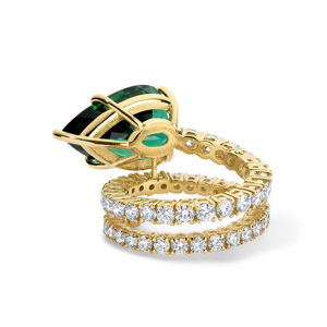 Luxury Women's 18K <b>Gold</b> <b>Cocktail</b> <b>Ring</b> With Pear Shape Emerald And Round Diamond - Product Image 2