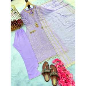 Conjunto de ropa de fiesta de diseñador para mujer, parte superior de Georgette de imitación pesada con parte inferior y aspecto elegante Dupatta - Product Image 2