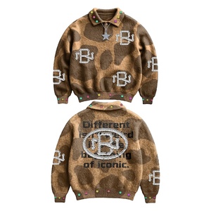Pull en maille à motif chameau pour homme, col montant, manches longues, logo personnalisé, mélange de laine, hiver, anti-rétrécissement, streetwear - Product Image 1