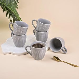 Elegant Sculpted <b>Grey</b> Ceramic Tea Cup <b>Set</b> of 2 - Product Image 1