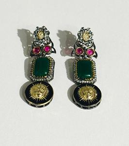 ชุดสร้อยคอและต่างหูชุบทองลายพระอาทิตย์สีเขียวโมนาลิซา สโตน แฟชั่นสำหรับผู้หญิง เหมาะสำหรับงานปาร์ตี้ - Product Image 3