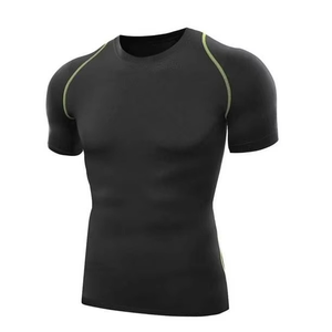 T-shirt de compression pour homme à col rond, coupe classique, uni, séchage rapide, respirant, manches courtes, tricoté sur le devant, idéal pour la gym et le fitness - Product Image 1