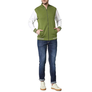 <b>Men's</b> Green <b>White</b> Color Block Varsity <b>Jacket</b> Zipper Closure Stand Collar Casual Knitted Polyester Cotton Material Autumn Wear - Product Image 5