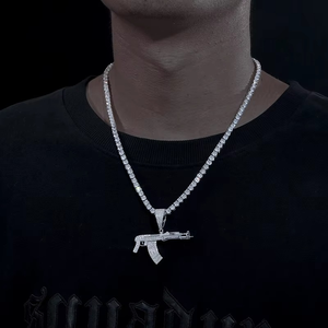 Colgante de moissanita helada con diseño de rifle, collar de tenis brillante de plata, amuleto para hombres y mujeres - Product Image 2