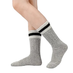 <b>Women</b> Crew <b>Socks</b> Gray Knitted Digital Print Character Striped Cotton Blend Sweat-Absorbent Daily Wear Autumn Style - Product Image 1
