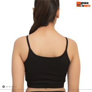 DAPHNIA Women's <b>Black</b> Scoop Neck Spaghetti Strap Seamless Sports Bra Medium Support Yoga Workout <b>Top</b> For Women - Product Image 2